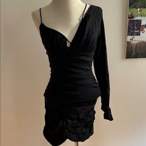 Zara Black One-Shoulder Long Sleeve Dress